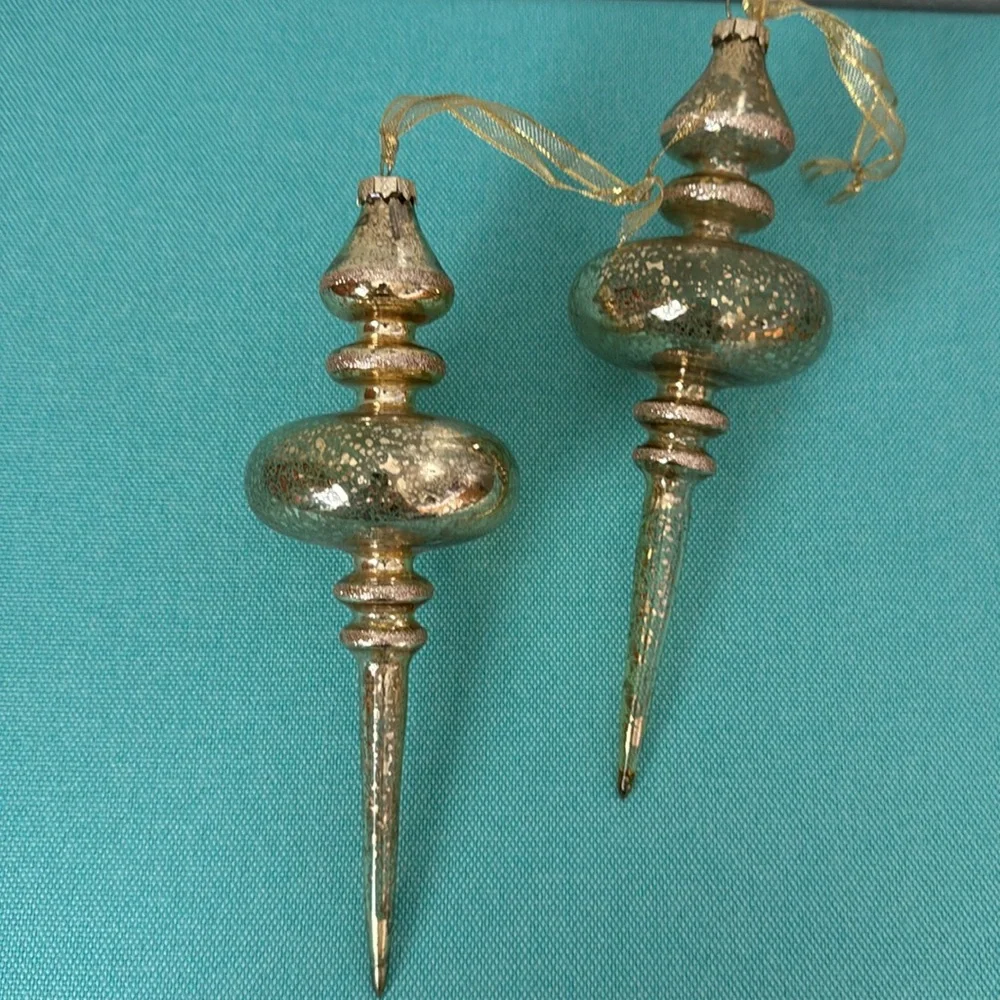 2 Gold Colored Glass Ornaments